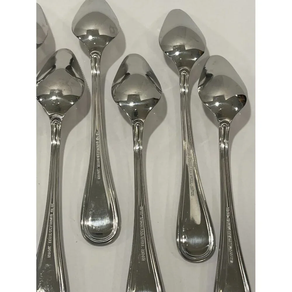 Set Of 8 Vintage Serrated edge citrus Oneida Stainless Steel Demitasse Spoons 4.